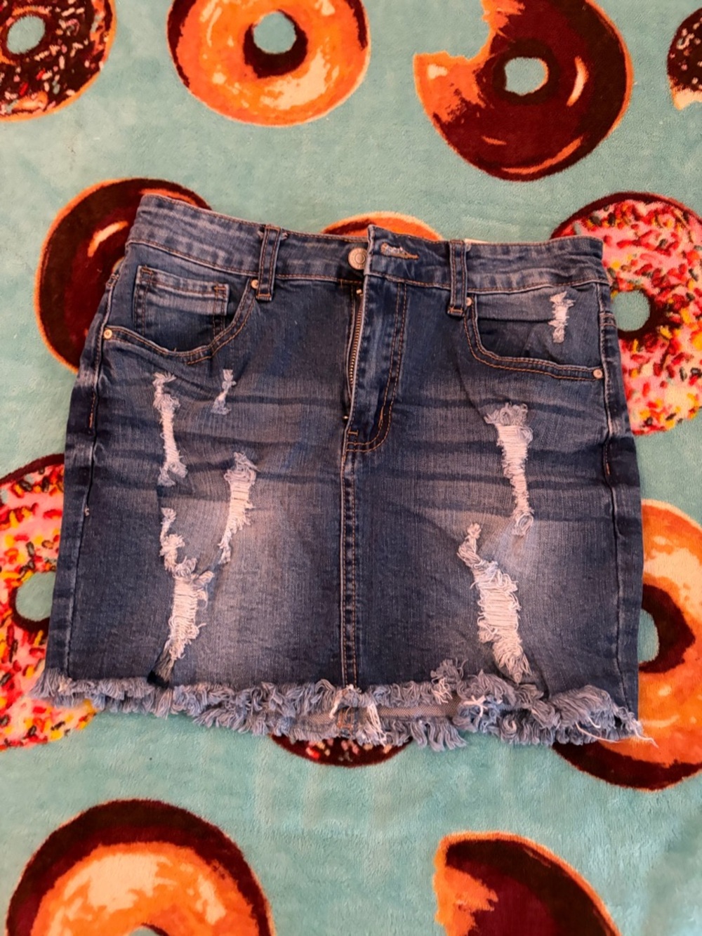 Wax Jean Blue Distressed Denim Mini Skirt